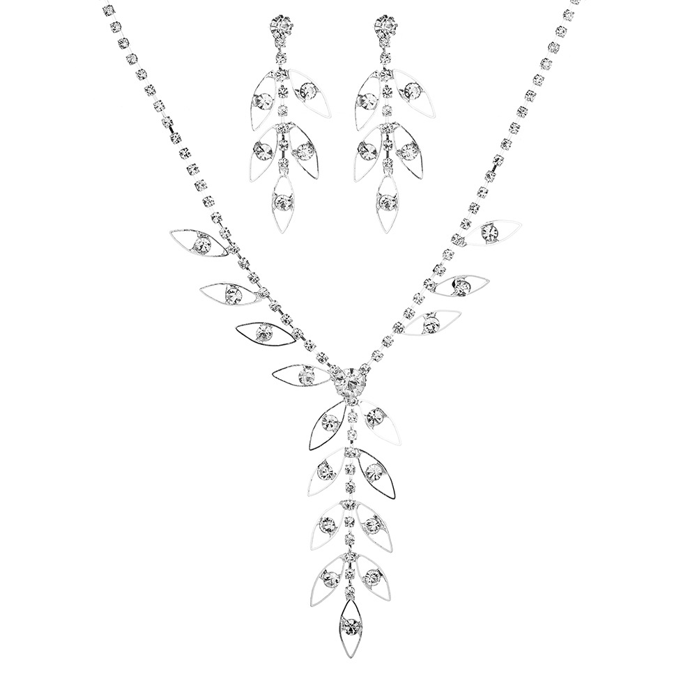 Fashion Crystal Rhinestone Leaves Necklace And Earrings Suit Wedding Accessories Copper display picture 4