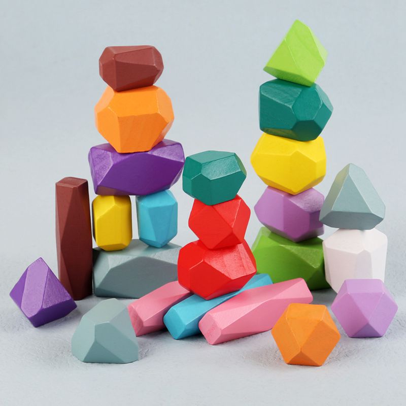 Colorido Registro de madera para niños piedra laminada equilibrio bloques de construcción de madera concentración de piedra jengle Jenga juego de mesa juguete