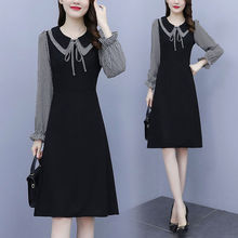 胖mm秋装洋气格子长袖娃娃领连衣裙法式气质大码女装遮肚显瘦裙子