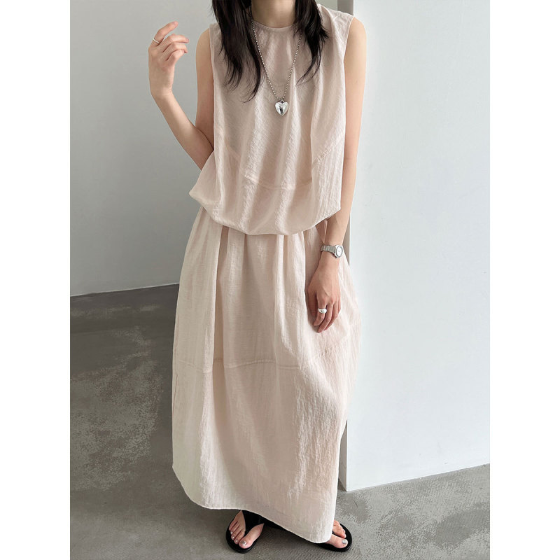 Luxi Lazy Style Slightly See-Through Sleeveless Top and Skirt Set for Women, Summer Gentle and Age-Reducing Workwear Two-Piece Set 89048