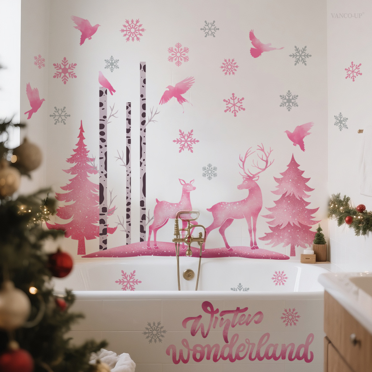 Christmas Star Fireplace Wall Sticker Holiday Room Decoration_voghion.com