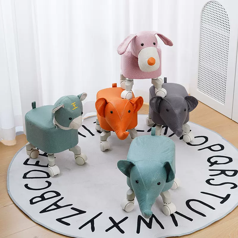 萌宠儿童动物凳 科技布可拆洗软包动物滑轮小凳子客厅家居换鞋凳