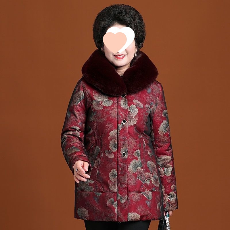 老年人羽绒棉服女加厚老太太大码中长款奶奶装冬装外套可拆内胆大