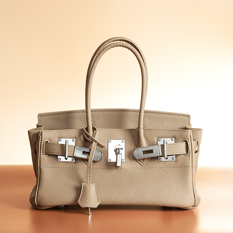 New Style Top Layer Cowhide Fashionable High-end Handbag high quality Long Genuine Leather Silver Buckle Portable Platinum Bag for Women