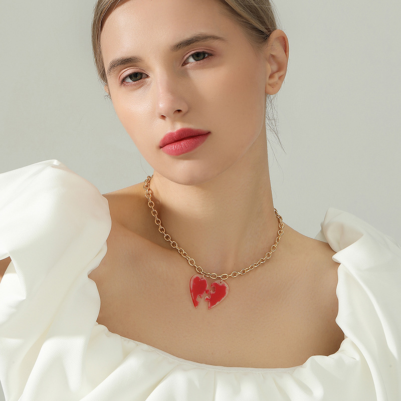 fashion red heart necklace female niche design enamel drop glaze clavicle chainpicture2