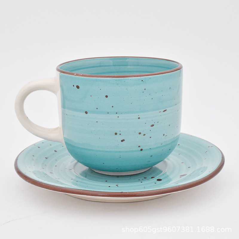Tazas y platos de cerámica Stoneware Retro Coffee Cup Set Ceramic Rugged Creative Cup Plate Set de esmalte de color individual image 7
