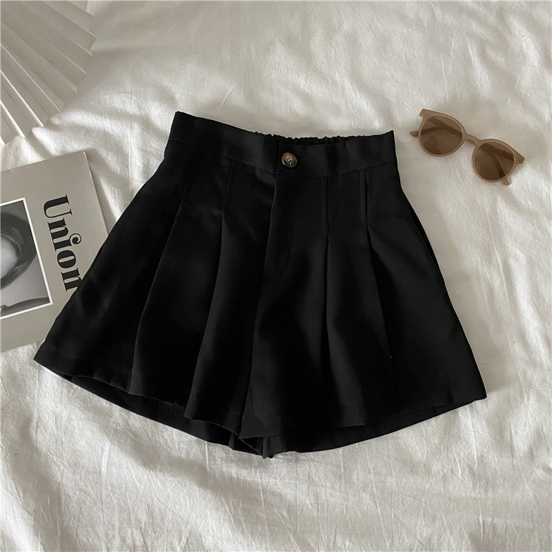 Black casual suit shorts for women 2024 new summer thin small high waist slimming A- line wide leg hot pants