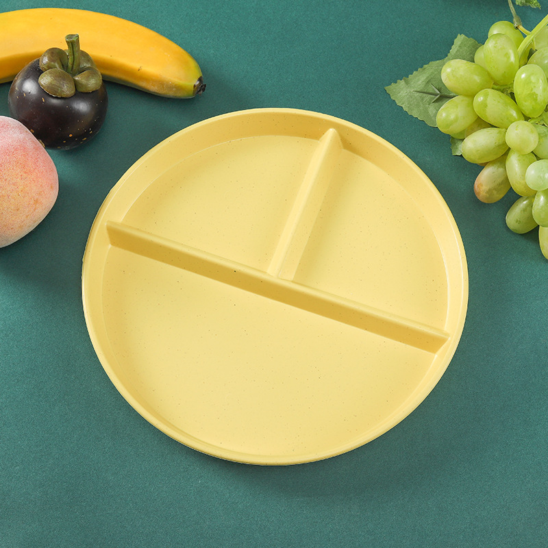 Plato redondo de tres compartimentos para reducir la ingesta de grasas, plato doméstico dividido anticaída de paja de trigo, juego de platos para desayuno Amazon