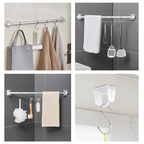 Rotatable round hook, transparent curtain rod hook, stay rod fixed bracket, punch-free shower curtain rod support and hanging rod ring