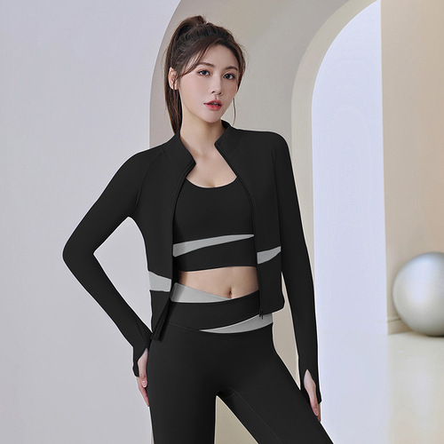 Poly-color outerwear for women, long-length, long-sleeved, zipper, quick-dry, slim-fitting, suitable for sports, fitness, running, and yoga.
