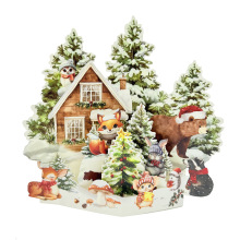 圣诞快乐立体贺卡 - 冬日森林3D场景与动物 手工制作冬日礼物