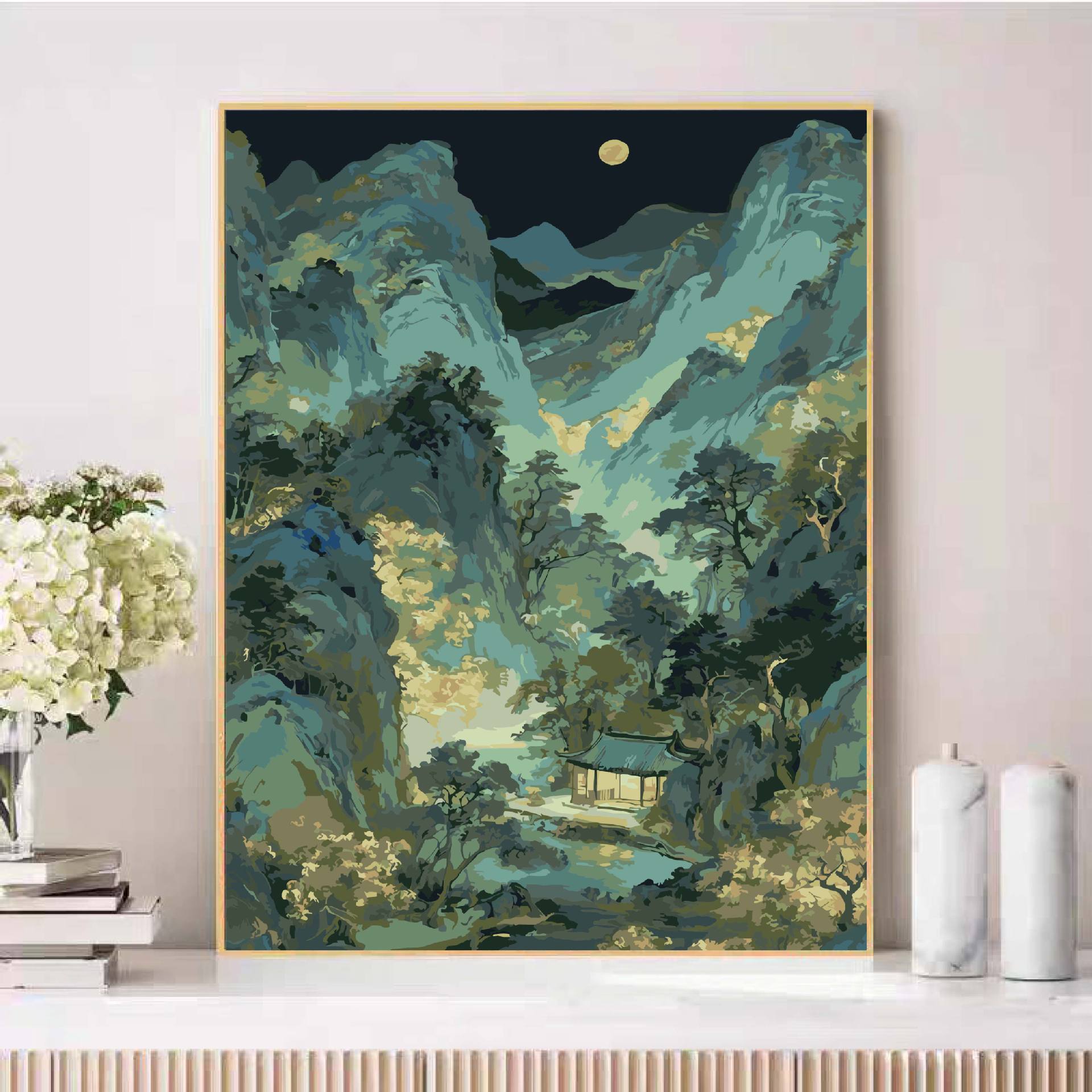 Nuevo mil millas de paisajes de montañas antiguos paisajes de curación de pintura al óleo digital hecha a mano DIY relleno de aceite de acrílico pintado