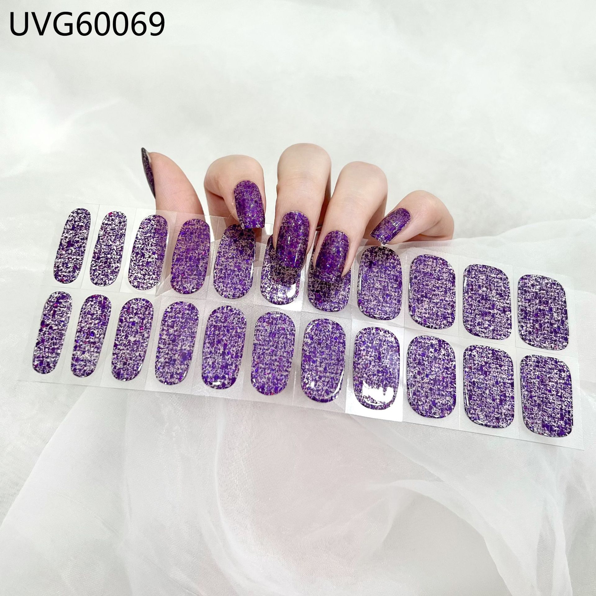 Pegatinas de uñas de gel UV transparentes efecto hielo, semicuradas, con lámina dorada, fototerapia, efecto película de aceite
