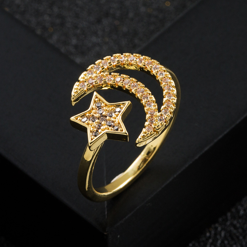 New Copper Gold-plated Micro-set Zircon Ring Hip-hop Open Ring display picture 3