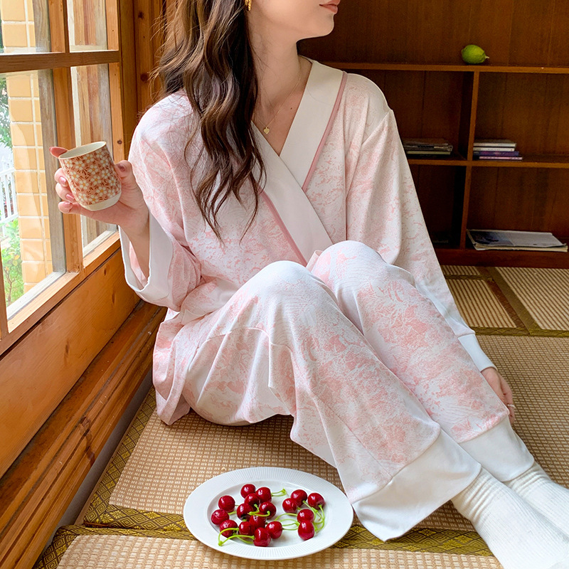 [spot 8888] monthly clothing cotton kimono pajamas summer and autumn suit pregnancy lactation clothing home clothing for women