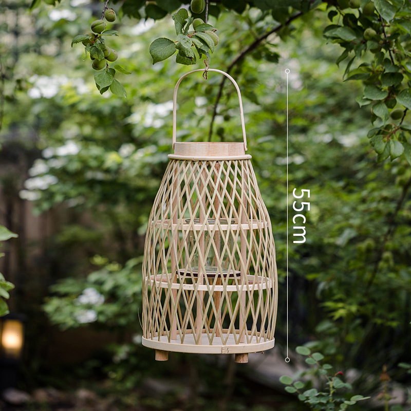 Personalizado creativo tejido de bambú tejido de ratán lámpara de viento candelabro colgante de piso adorno decoración habitación modelo B & B puede colgar linternas