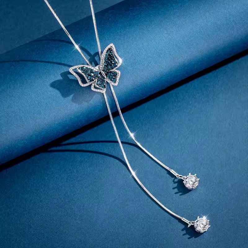 Estilo coreano de doble capa mariposa suéter Cadena de alto grado de las mujeres de todo partido moda borla largo suéter cadena Accesorios al por mayor
