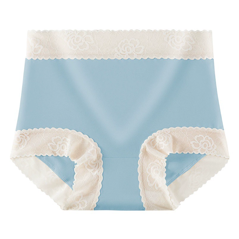 Duoyuancai шелковые бактериостатические Трусики с высокой талией и шаговым швом больших размеров плюс удобрение шить контрастный цвет Удобные кружевные женские трусы