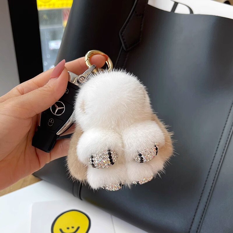 Rabbit Mink Fur Plush Pendant for Women's Backpack, Fur Car Keychain, Bag Accessory, Cute Keychain