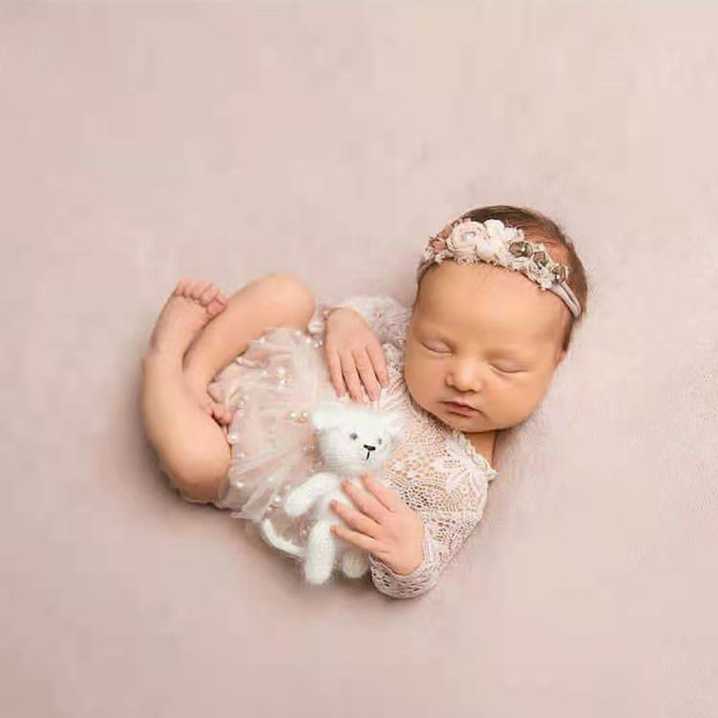 Baby Photo Jumpsuit Baby Full Moon Photography White Pearl Skirt Suit Newborn Photography Suit