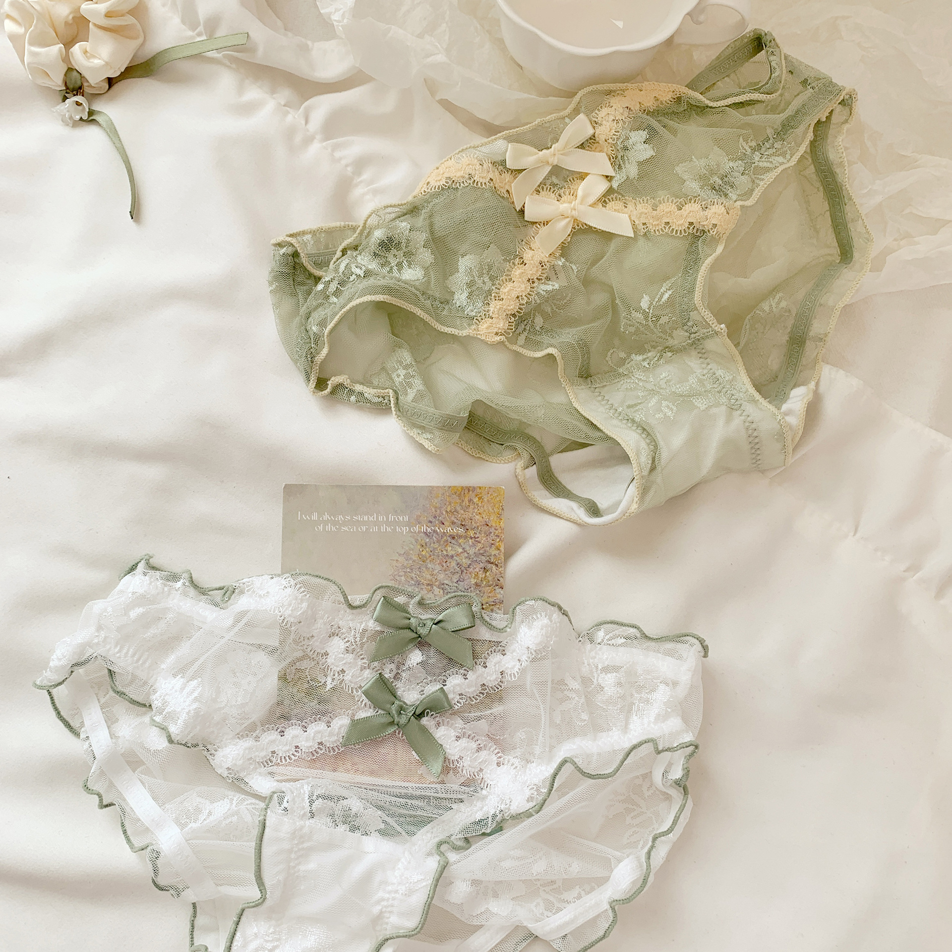 Península de flores ~ Bragas de encaje dulce para niñas 10A entrepierna de algodón antibacteriano sexy puro deseo pantalones finos para mujer image 4
