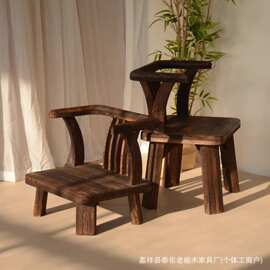 老榆木家用靠背椅矮椅阳台休闲喝茶板凳实木儿童座椅靠背椅吃饭椅