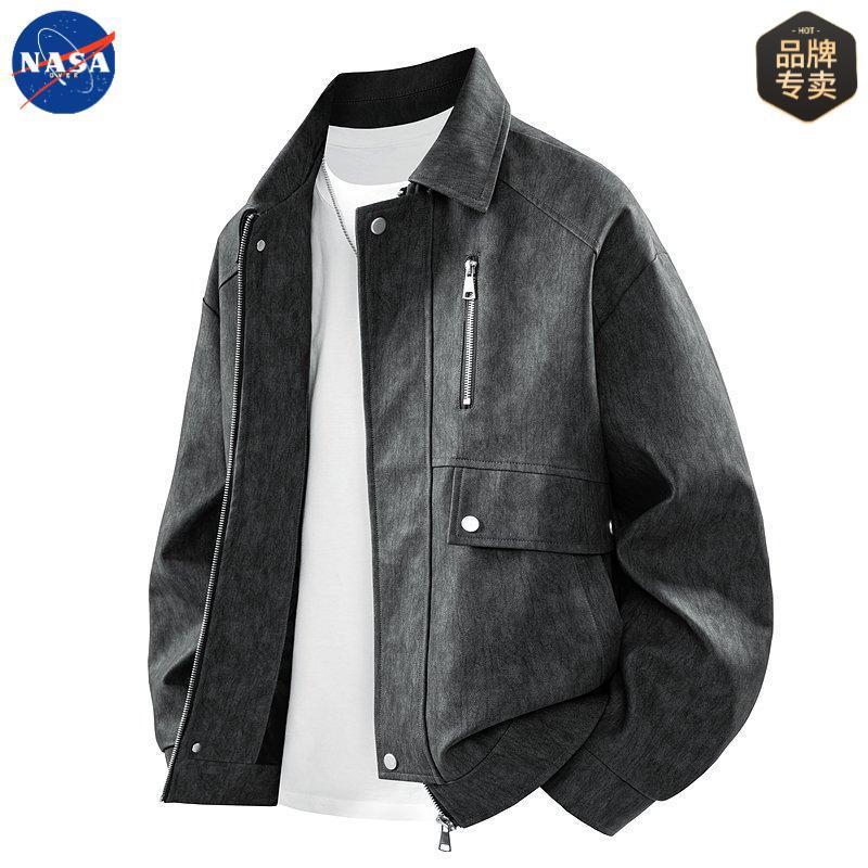 NASA品牌复古皮衣外套男士秋冬季美式潮流痞帅高质量休闲男装夹克|undefined