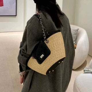 小香风菱格编织包腋下包女单肩包购物袋迷你小包托特包度假草编包