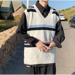 Color matching sweater V-neck vest sweater men's autumn Japanese fashion brand all-match waistcoat sleeveless wool vest top