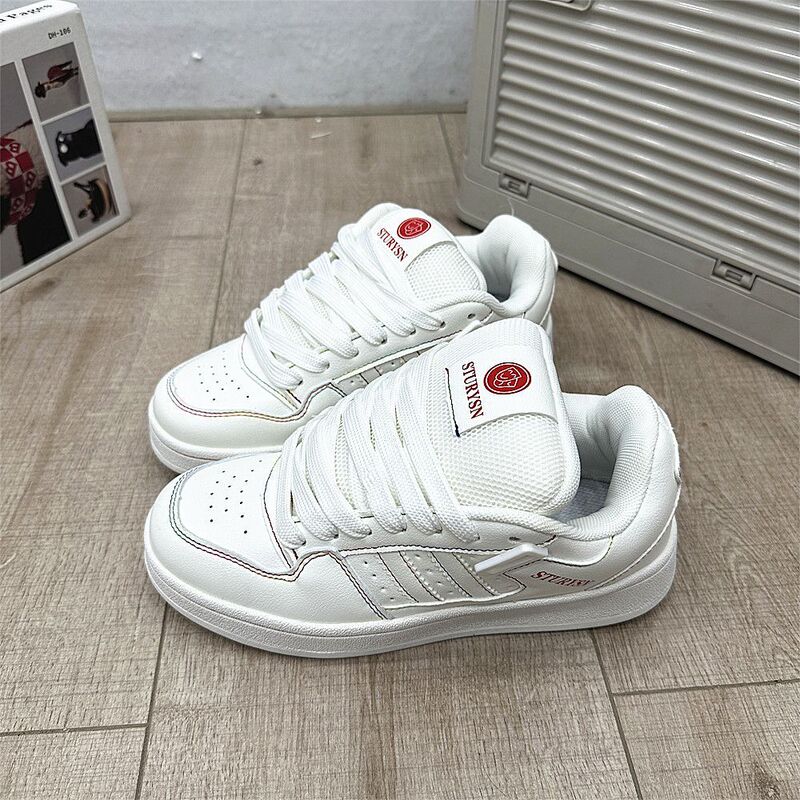 Men's Shoes with High Aesthetic Appeal, Niche Original White Rainbow Thick-Soled Loafers, Korean Version Versatile Couple Letter White Shoes