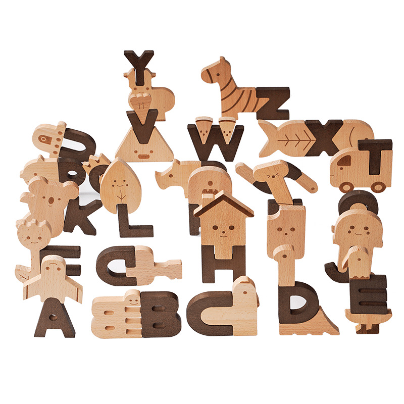 Aprendizaje de letras en inglés, rompecabezas para bebés, bloques de construcción, pinyin, juguetes educativos de madera de Mongolia
