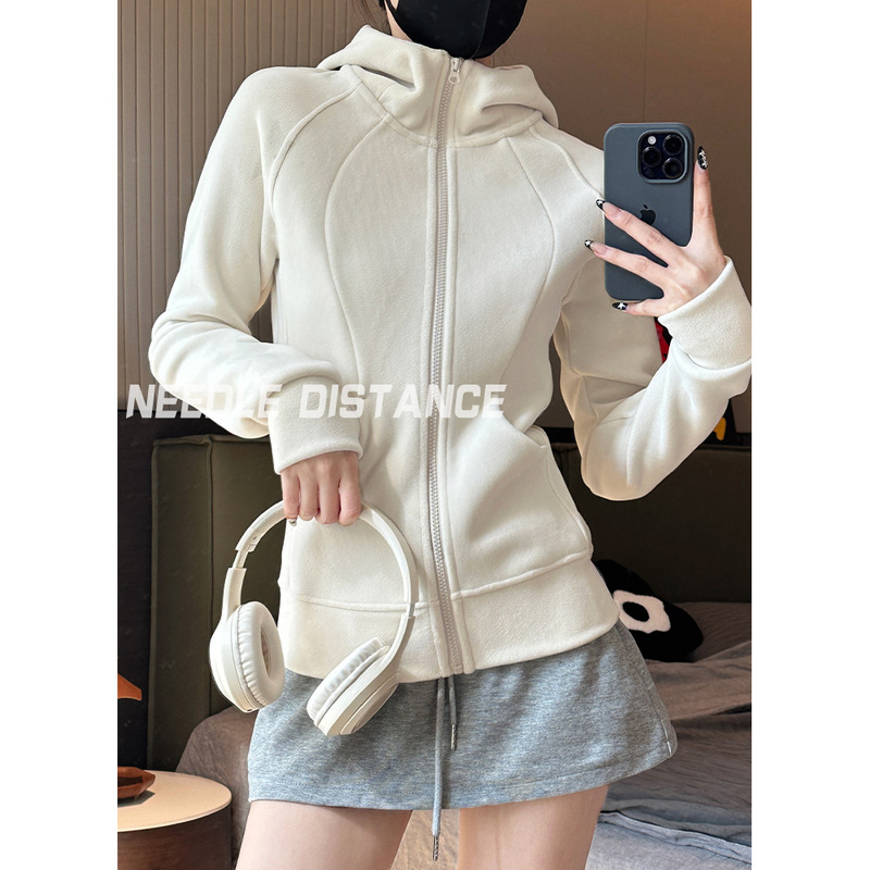 American Style Hooded High Neck Zipper Sports Cardigan Jacket Women's Spring Autumn and Winter 2024 New Shoulder Sweater American Style Hooded High Neck Zipper Sports Cardigan Jacket Women's Spring Autumn and Winter 2024 New Shoulder Sweater