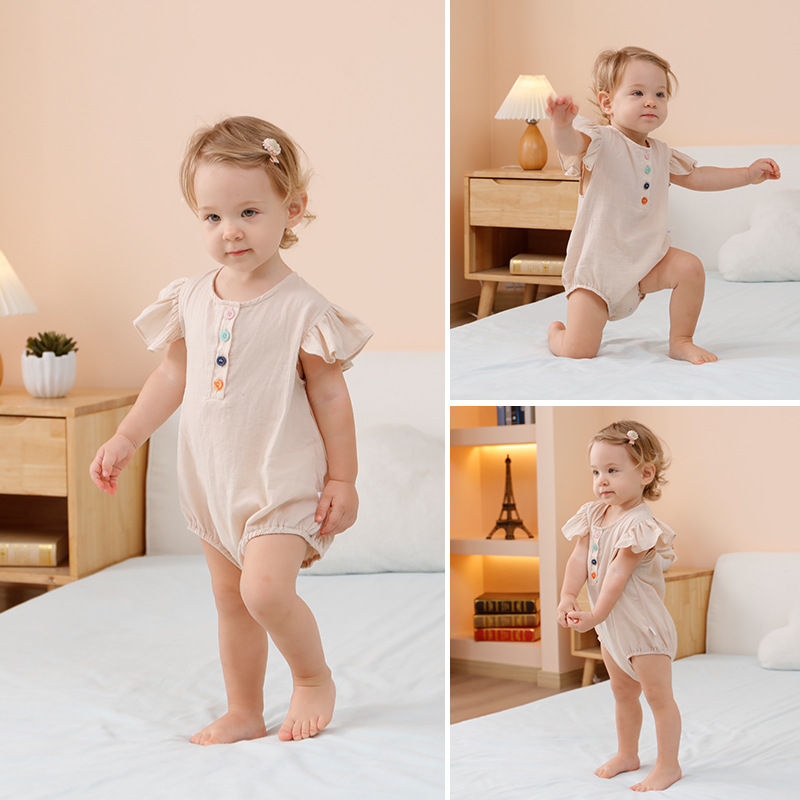 2023 nuevo mameluco del bebé pequeño volando manga vaina ins Estilo nórdico fino mameluco verano Internet celebridad al por mayor