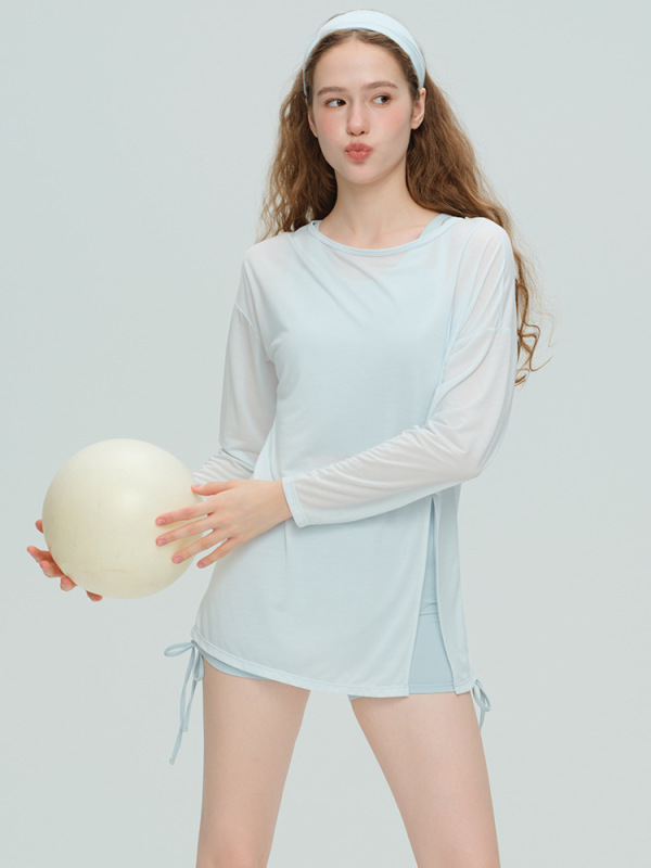 2025秋冬新款瑜伽服女轻薄透气天丝莱赛尔长袖T恤 一衣两穿健身服|undefined