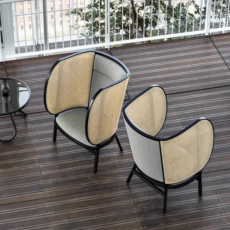 Designer Rattan Sofa Chair Solid Wood Creative Leisure Chair Hotel Club Home Simple Tall Back Chair