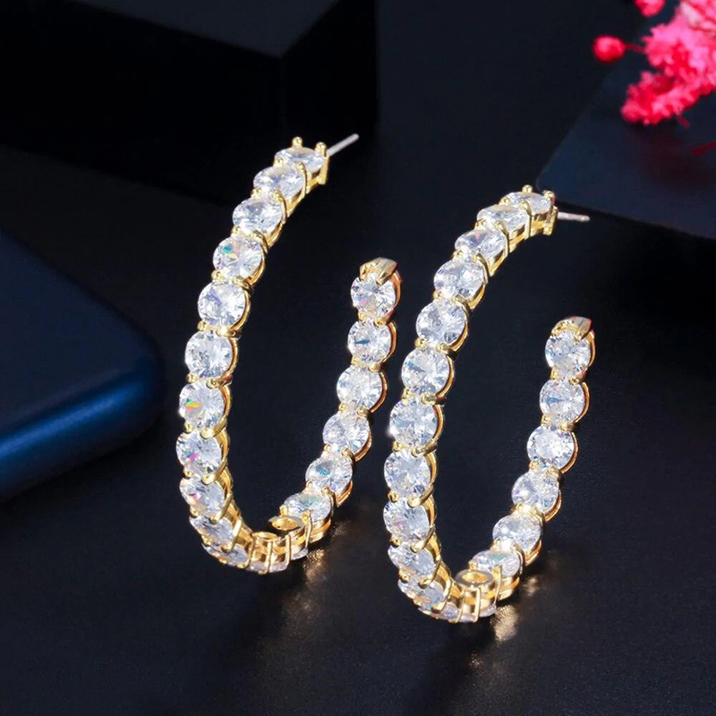 1 Pair Simple Style Shiny C Shape Inlay Copper Zircon Ear Studs display picture 11