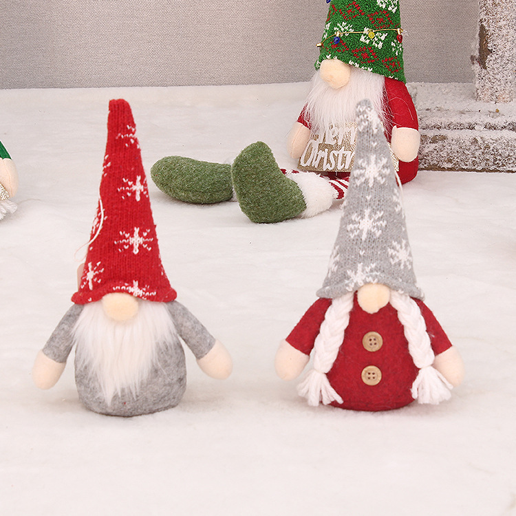 Enfeite de Papai Noel sem rosto com gorro de tricô, decoração para pendurar na árvore de Natal, estatueta de madeira feita à mão para decoração festiva em casa e para presentear._voghion.com