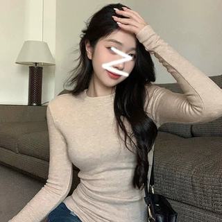 叠穿纯色修身圆领长袖T恤女春秋冬季款简约百搭打底衫基础款上衣