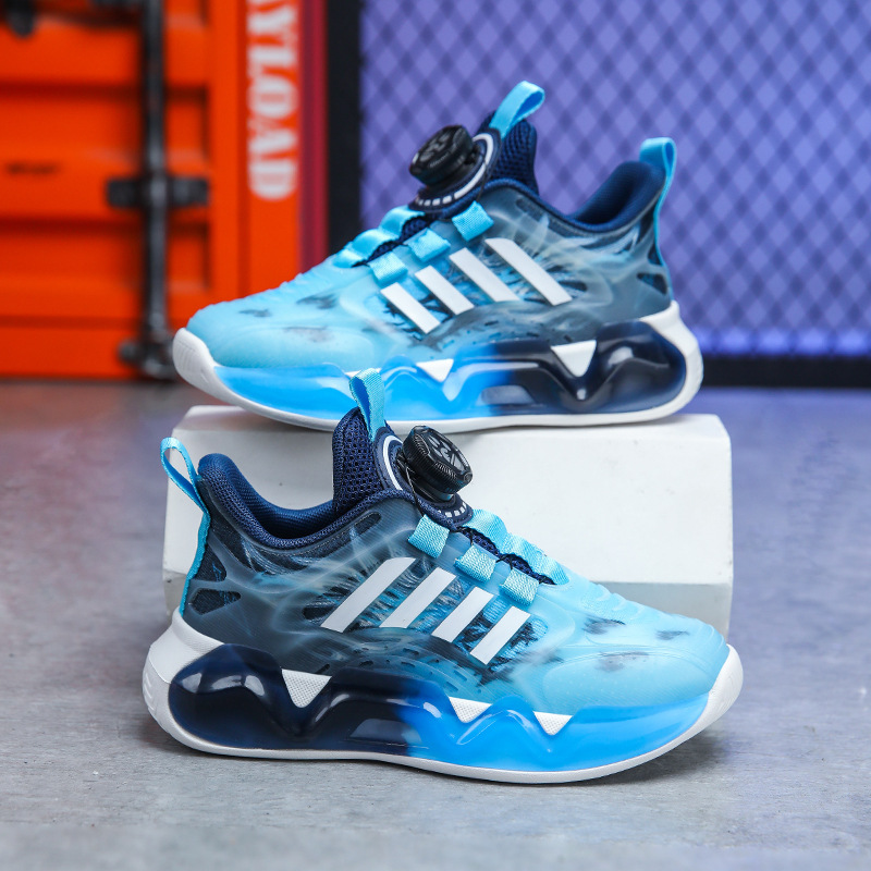 Chaussures de sport pour enfant en maille et cuir à fermeture rotative_voghion.com