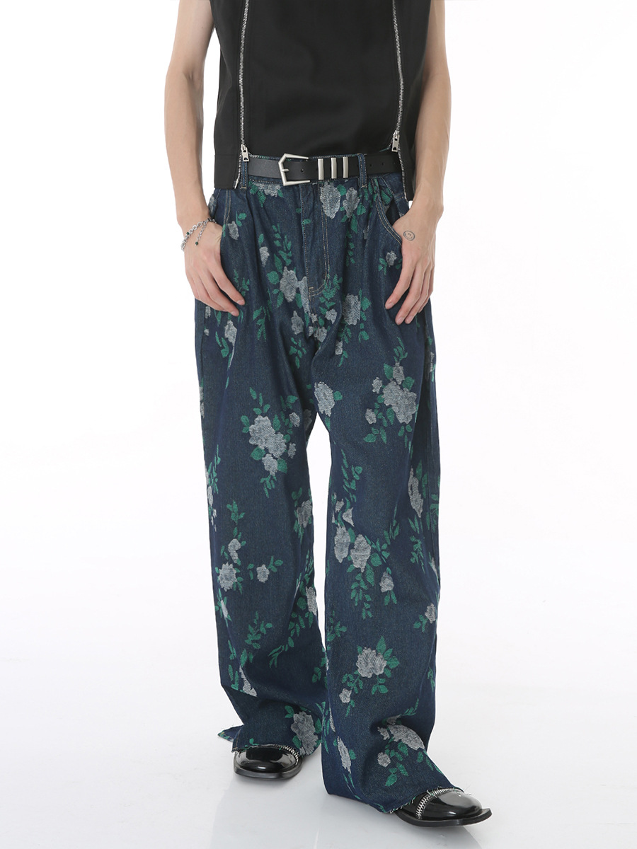 MTLClothes ropa de Hombre | 2023 Verano nuevo casual personalizado retro impreso pantalones de mezclilla sueltos teñidos con lazo