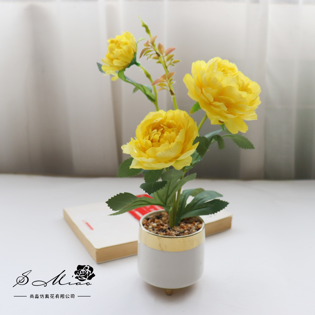 Flores falsas de alta calidad camellia pequeña flor de bonsai de moda decoración creativa plantación verde artificial simulación maceta