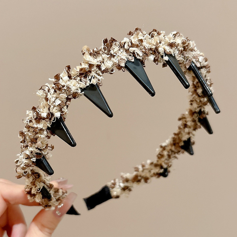 Alto cráneo de lana ondulado banda de cabello para mujeres lavado de cara maquillaje especial banda de cabello con dientes antideslizante acabado de cabello agrupado tocado