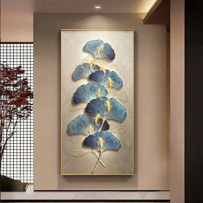 Ginkgo Leaf Corridor Entrance Decorative Painting Accessible Luxury High-End 2025 New Stairwell Hanging Painting Atmospheric Aisle Mural