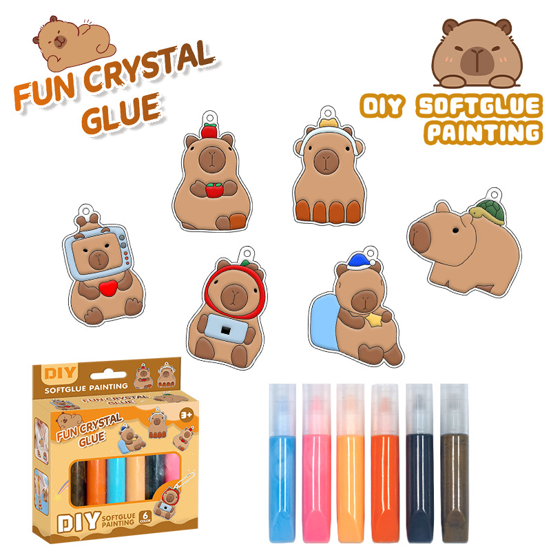 Explosiones transfronterizas de pintura de pegamento de cristal para niños set de graffiti pintura de pegamento sin hornear capibara bolsas tiran de llaveras al por mayor
