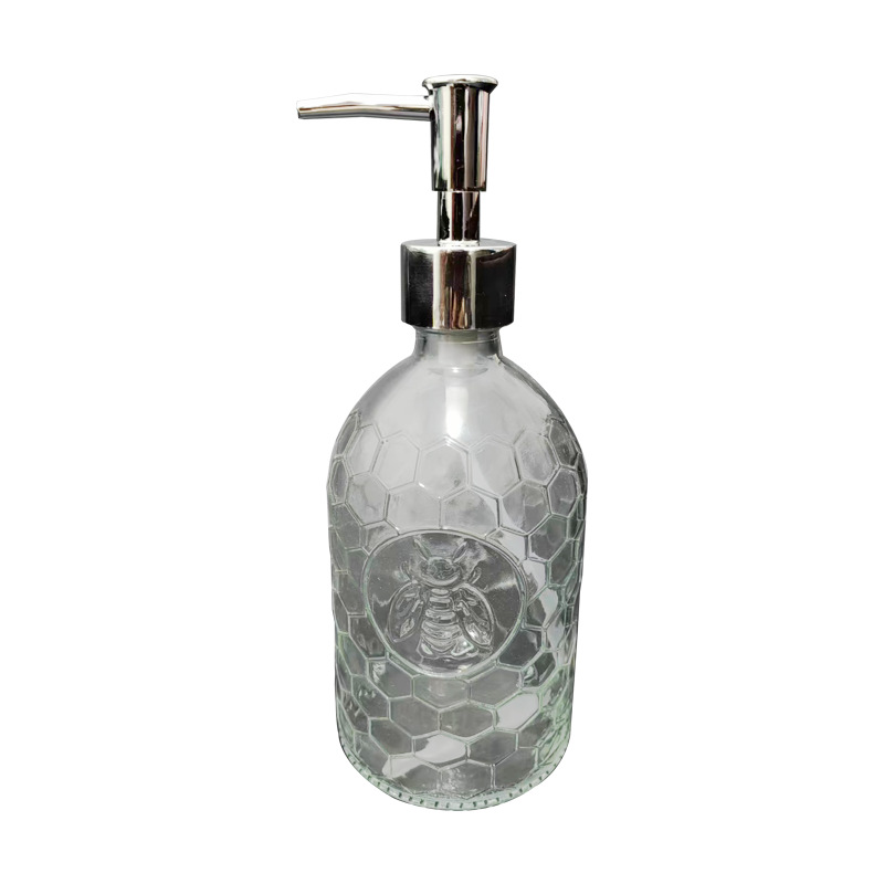 En stock botella de desinfectante de manos de vidrio de alivio 500ml botella de gel de ducha de champú de hotel de lujo ligero botella vacía de aspecto alto