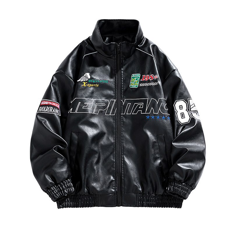 Chaqueta de cuero para hombres 2024 nuevo otoño chaqueta de cuero pu chaqueta de cuero estilo coreano bordado chaqueta casual americana