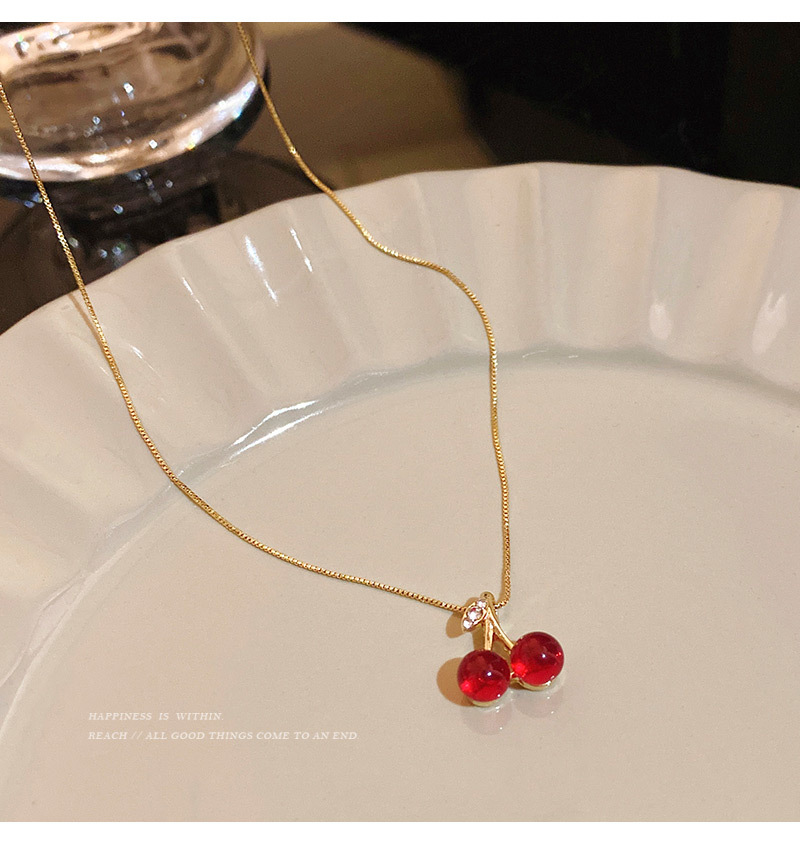 Sweet Cherry Copper Plating Resin Pendant Necklace