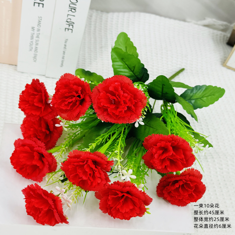 Flores artificiales al por mayor, 10 cabezas de clavel, flores de tela, tallo único, clavel pequeño, decoración interior y exterior, arreglo floral, flores secas