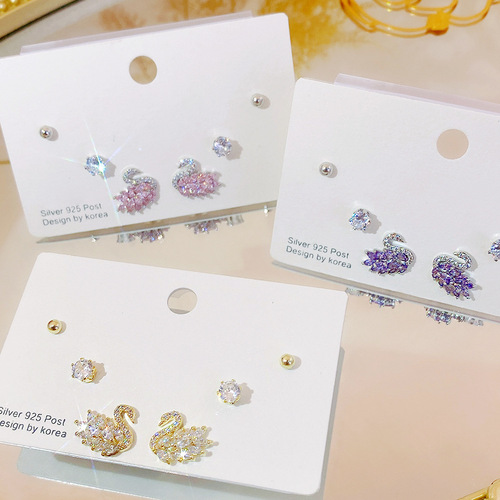 2024 trendy women's fashion six-piece set small earrings 925 silver needle set earrings for women 77246