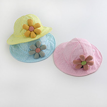 薄款夏季花朵可调节防晒渔夫帽子女宝宝休闲纯色可折儿童遮阳盆帽